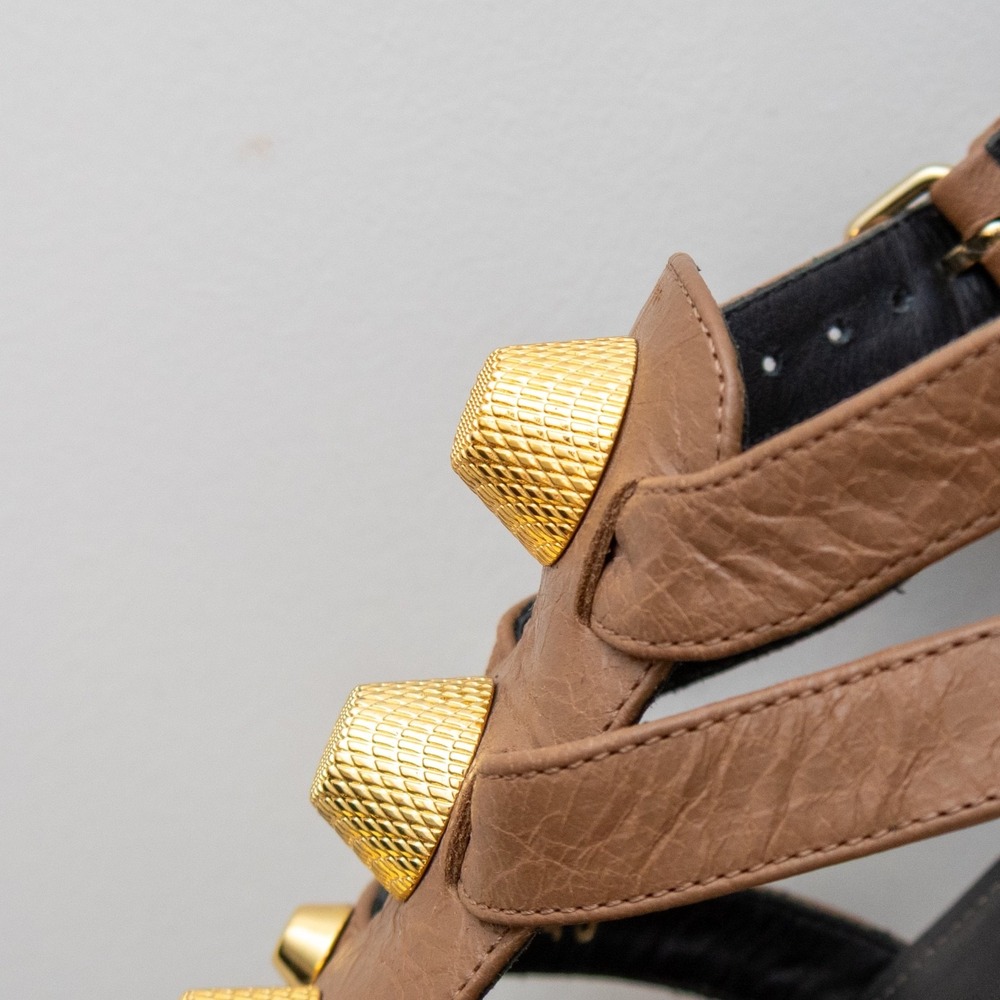 Balenciaga Women's Gladiator Sandals – Brown Leather  Gold Studs –Sz EU 40/US 10 - Picture 12 of 12